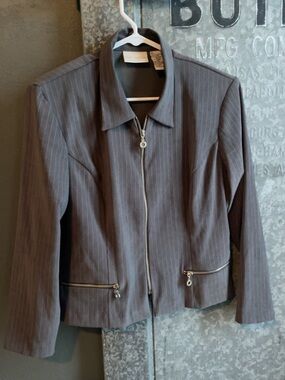 Worthington Brown Pinstripe Zip-Front Blazer